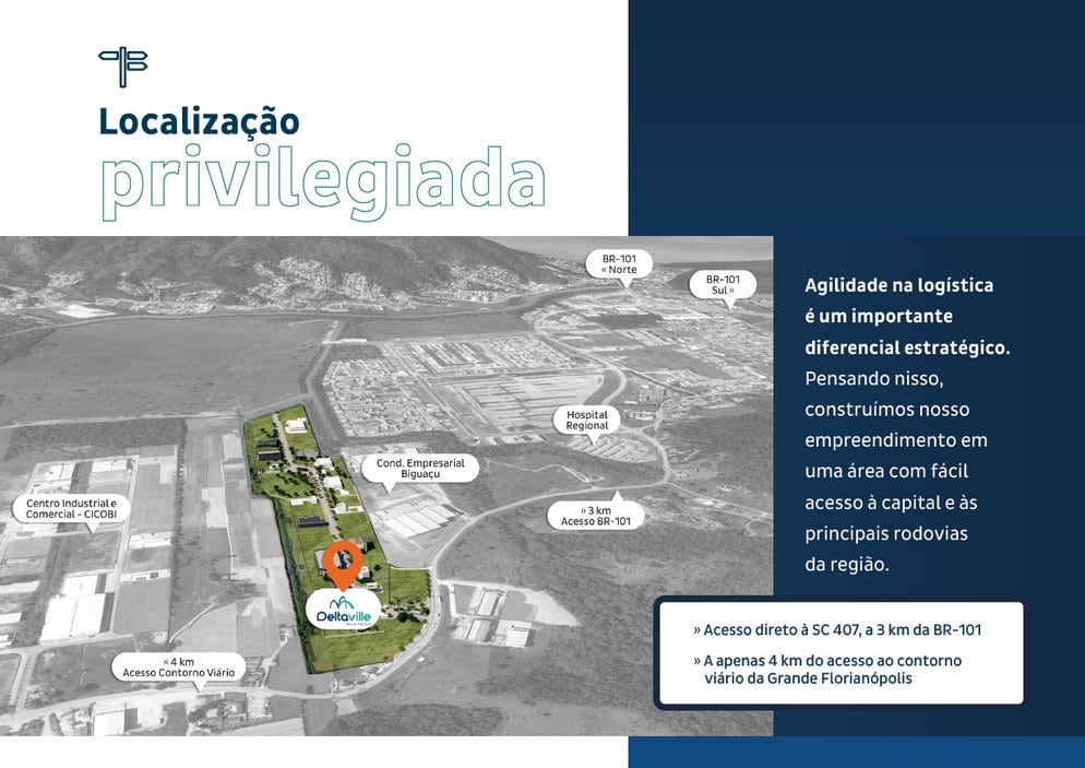 Localização terrenos industriais Deltaville Business Biguaçu